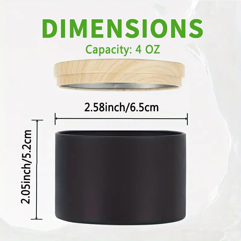ABK 24PCS 4oz Black Metal Candle Tins with Wood-Grain Lids