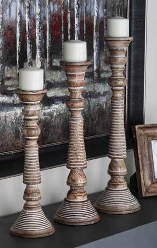 Deco 79 Handmade Mango Wood Candle Holder Set
