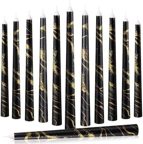12 Black Taper Candles