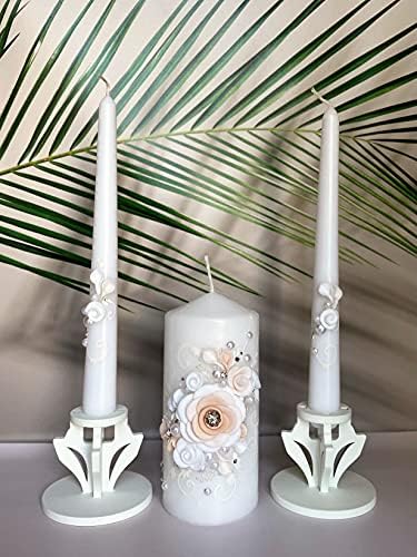 Magik Life Unity Candle Set - Peach Wedding Candles 6 Pillar 2x10 Tapers