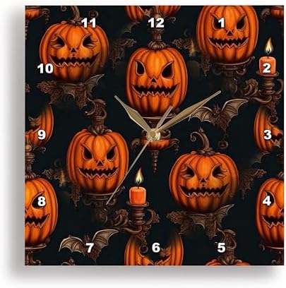 3DRose Halloween Wall Clock - 10 - Flying Bats Jack OLanterns