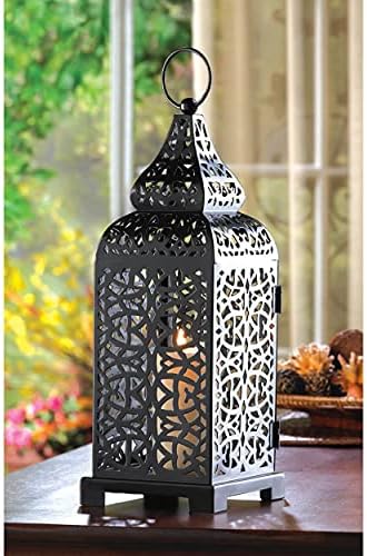 Moroccan Style Candle Lantern Holder 13 Tall Black