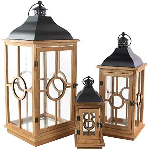 Natural Wood Candle Lantern Set