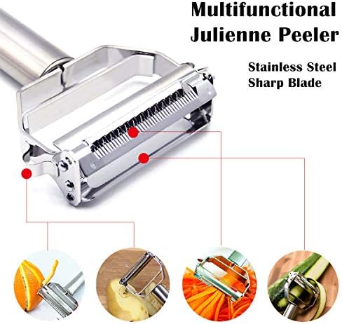 JianGLAI Stainless Steel Julienne Peeler with Cleaning Brush Carrot Potato Slicer