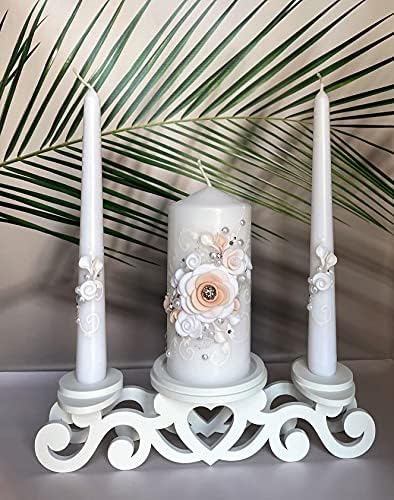 Magik Life Unity Candle Set - Peach Wedding Candles 6 Pillar 2x10 Tapers