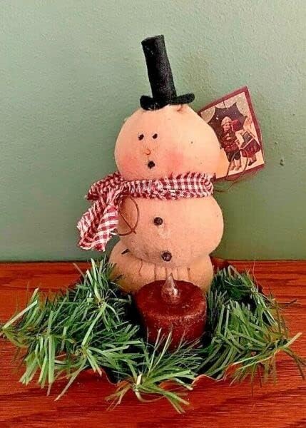 Primitive Handmade Tin Snowman Candle