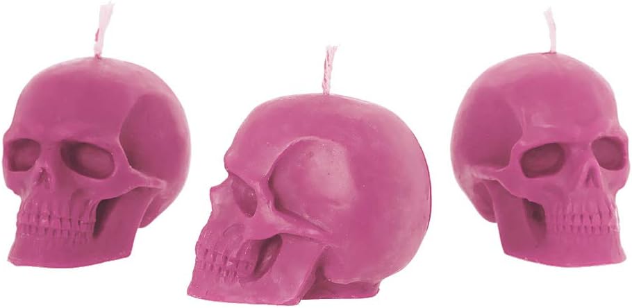 3x Skull Pink Organic Beeswax Candle Set