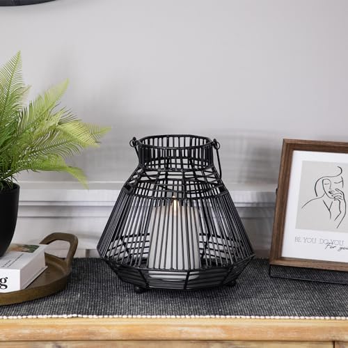 Northlight Medium Iron Geometric Hurricane Candle Lantern 825 Black