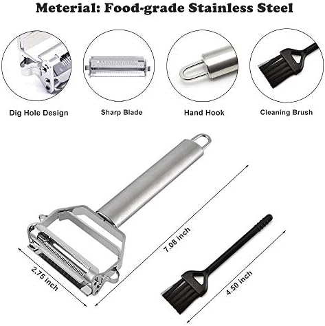 JianGLAI Stainless Steel Julienne Peeler with Cleaning Brush Carrot Potato Slicer