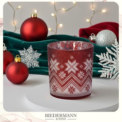 Biedermann Sons 6-Piece Christmas Snowflake Candle Holder Set Glittering Red Design