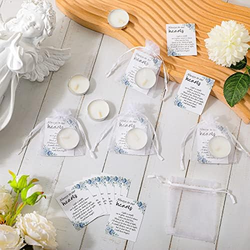 50 Set funeral party favors memorial white tea lights cards