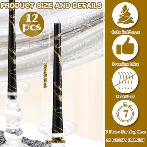12 Black Taper Candles