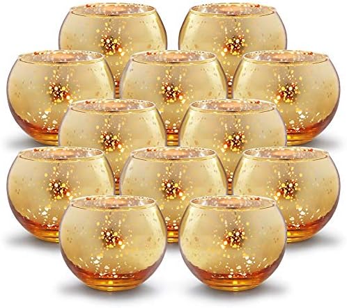 Set of 12 Gold Mercury Votive Candle Holders