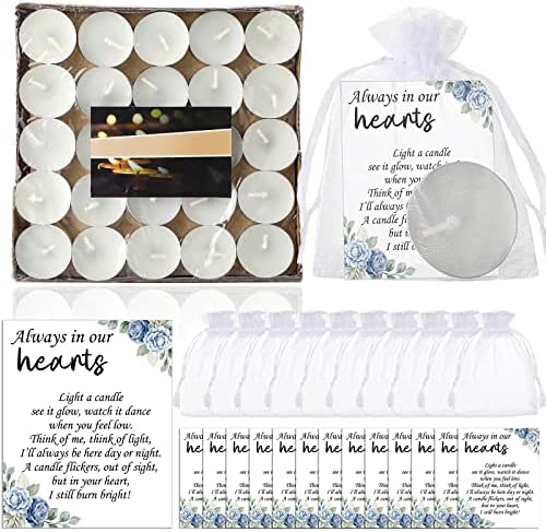50 Set funeral party favors memorial white tea lights cards