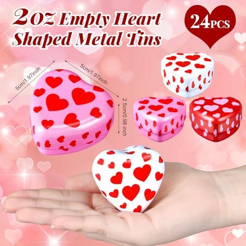 24pcs Heart Shaped Candle Tins Valentines Day with Lids 2 oz Travel-friendly
