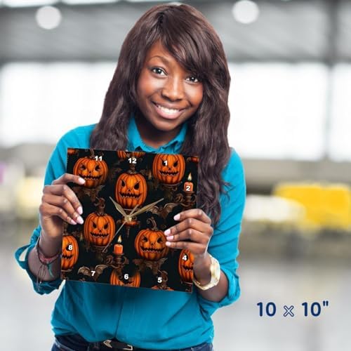 3DRose Halloween Wall Clock - 10 - Flying Bats Jack OLanterns