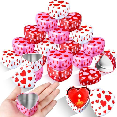 24pcs Heart Shaped Candle Tins Valentines Day with Lids 2 oz Travel-friendly
