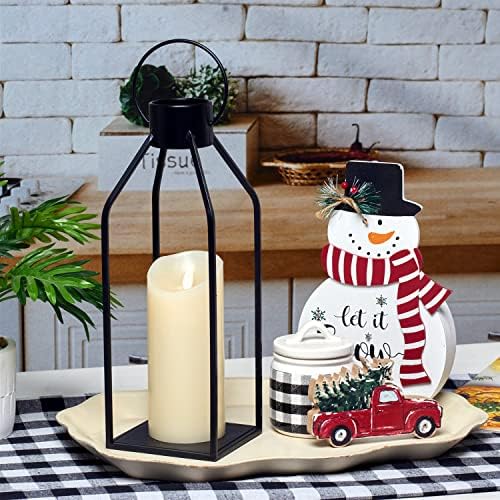 Flickering Black Metal Candle Lantern with Timer Modern Farmhouse Decor
