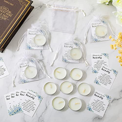 50 Set funeral party favors memorial white tea lights cards