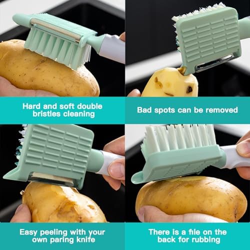 2-in-1 Vegetable Brush Julienne Peeler Light Blue