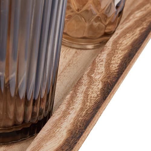 Wood Tray with 9 Brown Glass Votive Holders