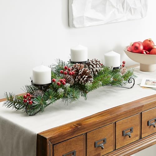 National Tree Company Artificial Christmas Centerpiece with 3 Candle Holders