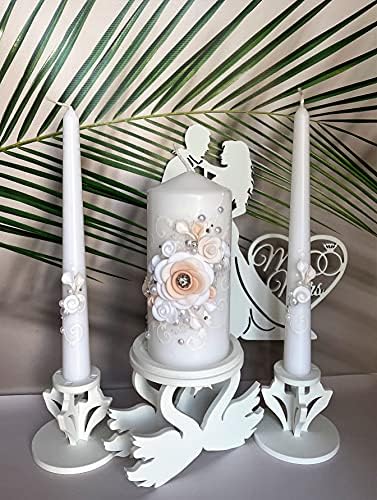 Magik Life Unity Candle Set - Peach Wedding Candles 6 Pillar 2x10 Tapers
