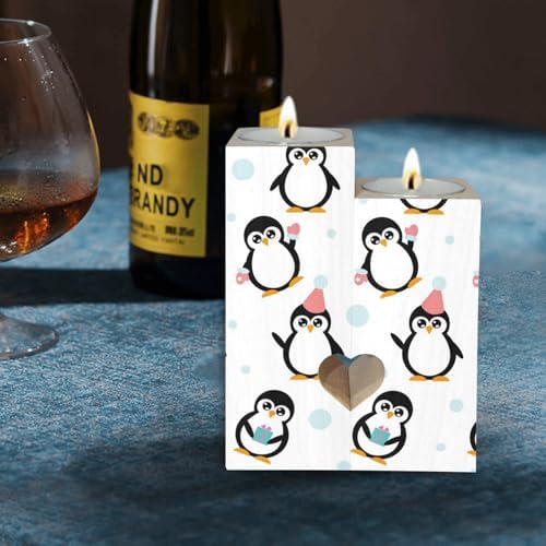 Little Cartoon Penguins Heart Candle Holders