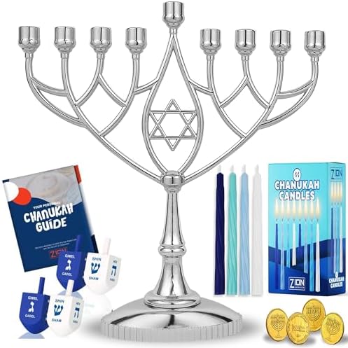 Last Minute Complete Hanukkah Kit - 9 Menorah with 44 Candles More
