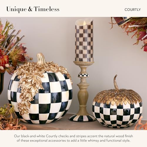 Mackenzie-Childs Pillar Candle Holder Set - Elegant Black-and-White Courtly Check Stripe
