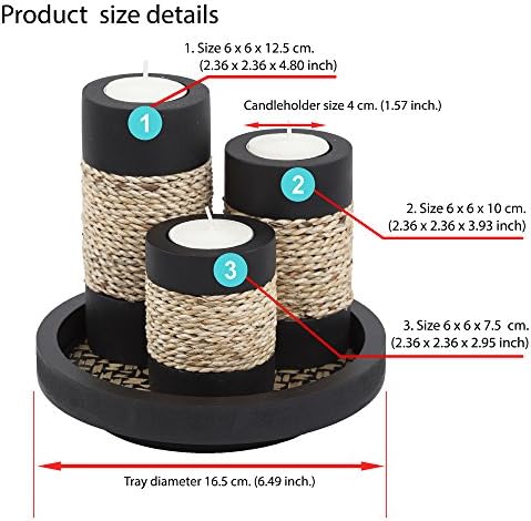 Elegant Tealight Candle Holder Set - Rustic Black Wooden with Handmade Rope Accents