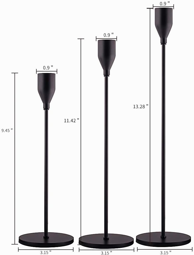 Matte Black Candle Holder Set of 3 for Taper Candles