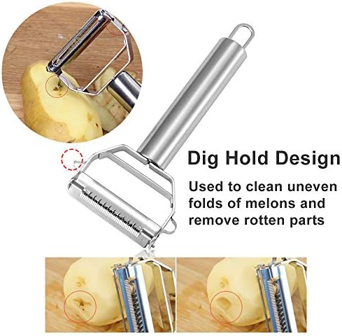 JianGLAI Stainless Steel Julienne Peeler with Cleaning Brush Carrot Potato Slicer