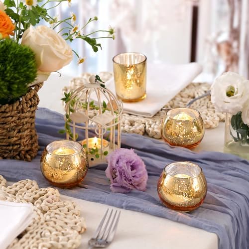 Set of 12 Gold Mercury Votive Candle Holders