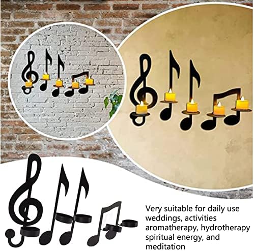 4Pcs Wall Hanging Candle Sconces Black Metal Music Note Candle Holders with Sticker