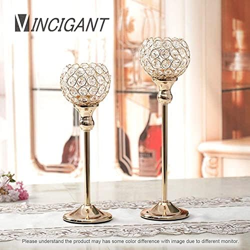 VINCIGANT Gold Crystal Candle Holders Set of 2 - Elegant