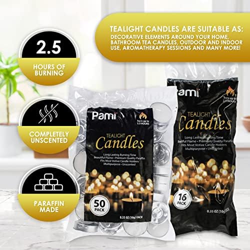 PAMY 50 Pack Small Round 1 Inch Unscented Tea Light Candles