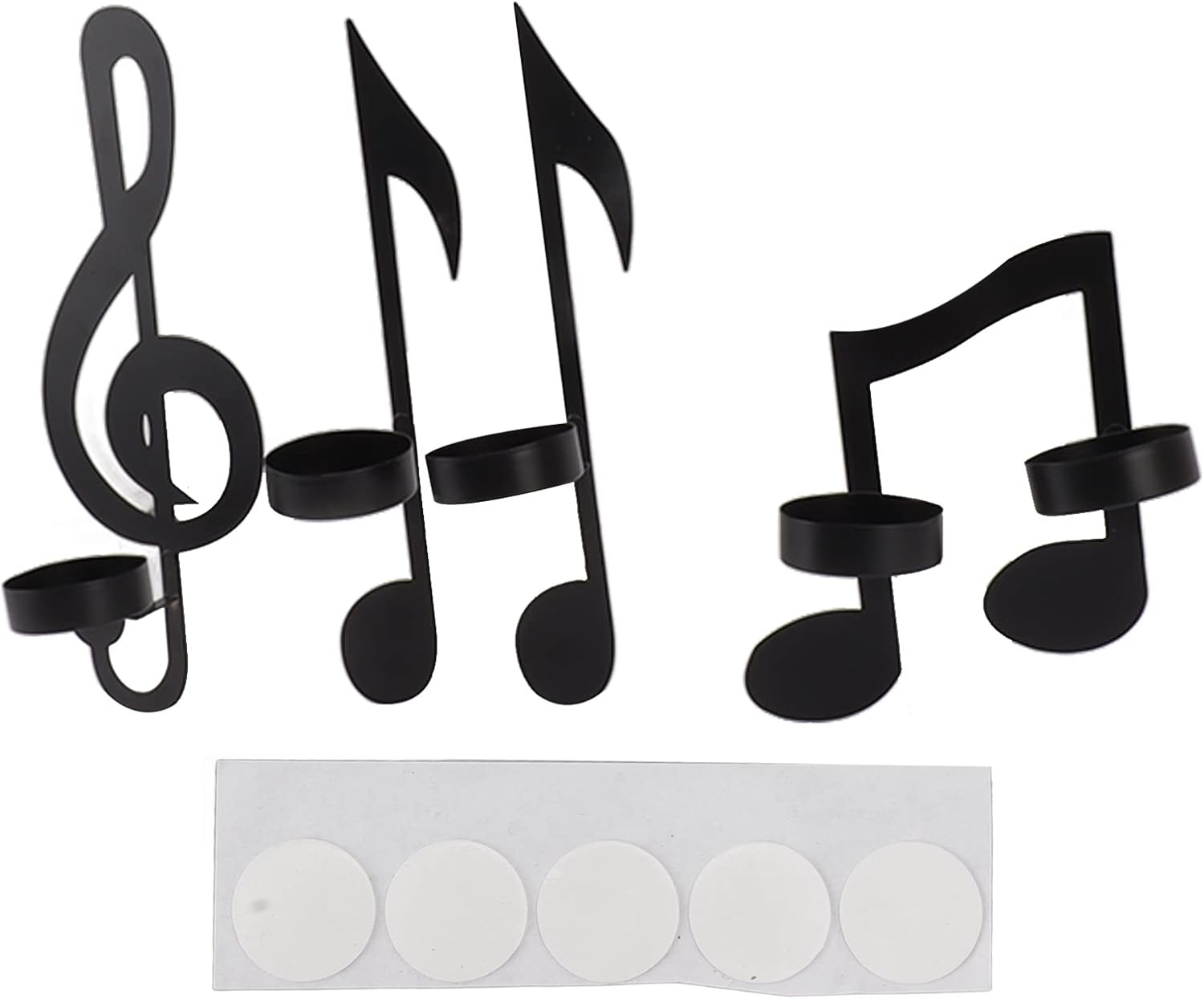 4Pcs Wall Hanging Candle Sconces Black Metal Music Note Candle Holders with Sticker