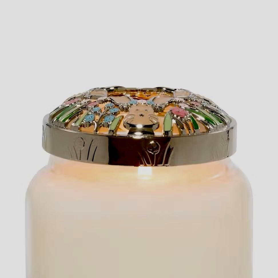 Easter Metal Jar Candle Topper with Bunnies and Flowers