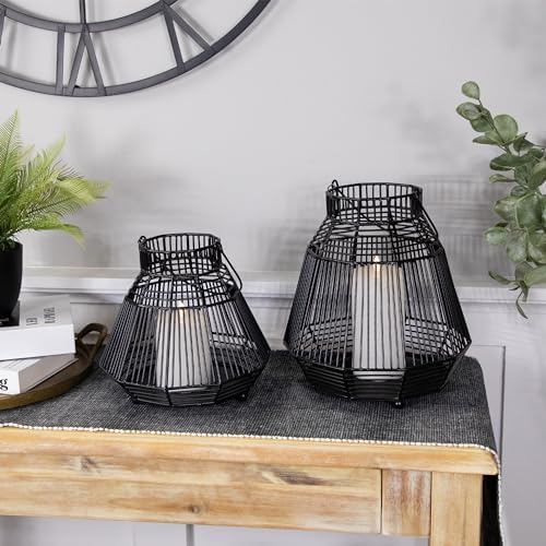 Northlight Medium Iron Geometric Hurricane Candle Lantern 825 Black