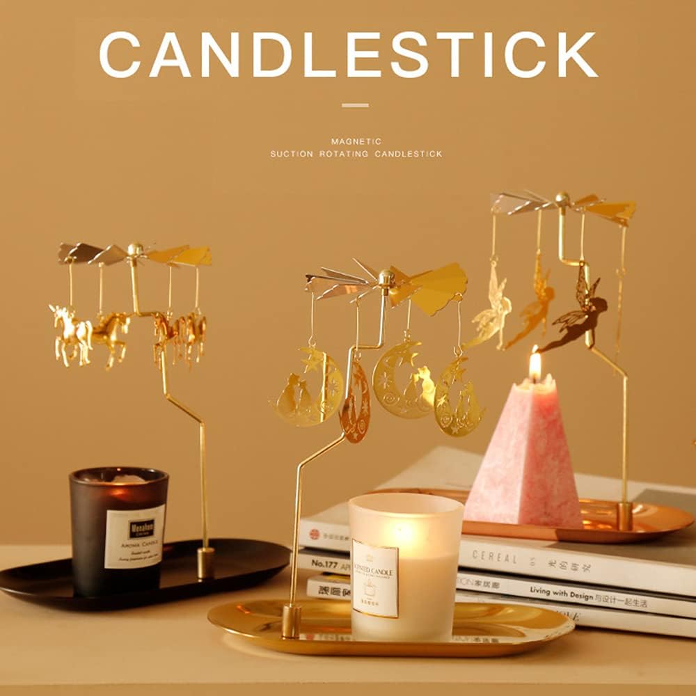 Spinning Candle Holder - Gold Elves