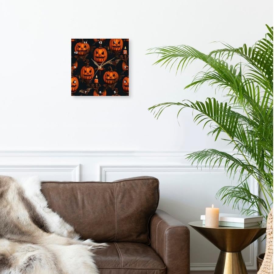 3DRose Halloween Wall Clock - 10 - Flying Bats Jack OLanterns
