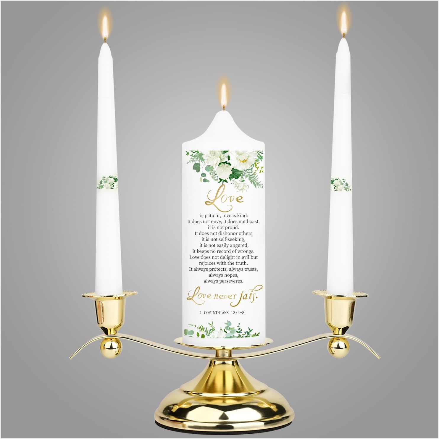 3 ElegantlyDesigned Wedding Candles with Gold Holders
