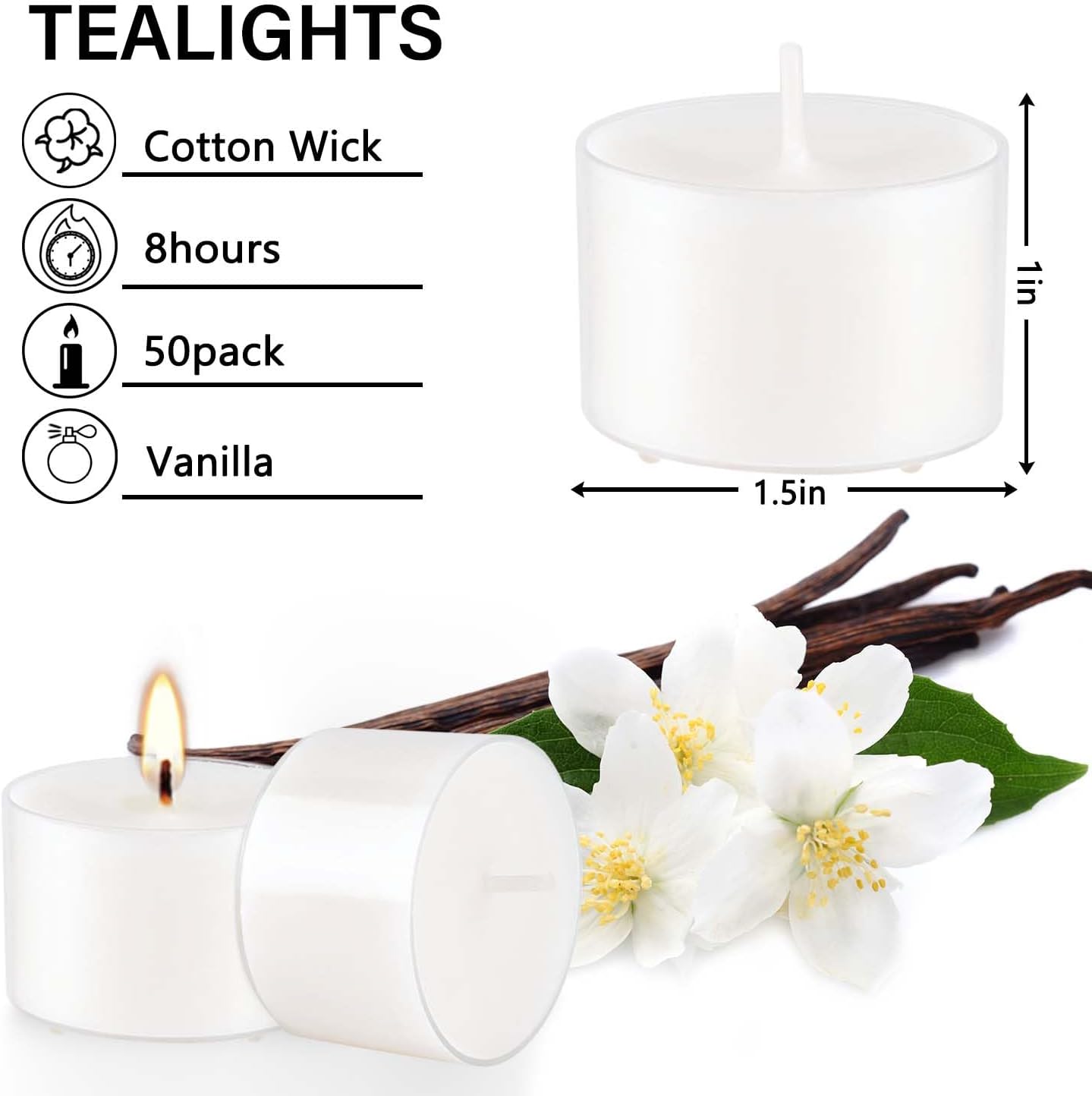 Set of 50 White Scented Candles Vanilla Fragrance Perfect for Relaxation Parties