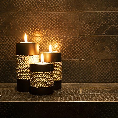 Elegant Tealight Candle Holder Set - Rustic Black Wooden with Handmade Rope Accents