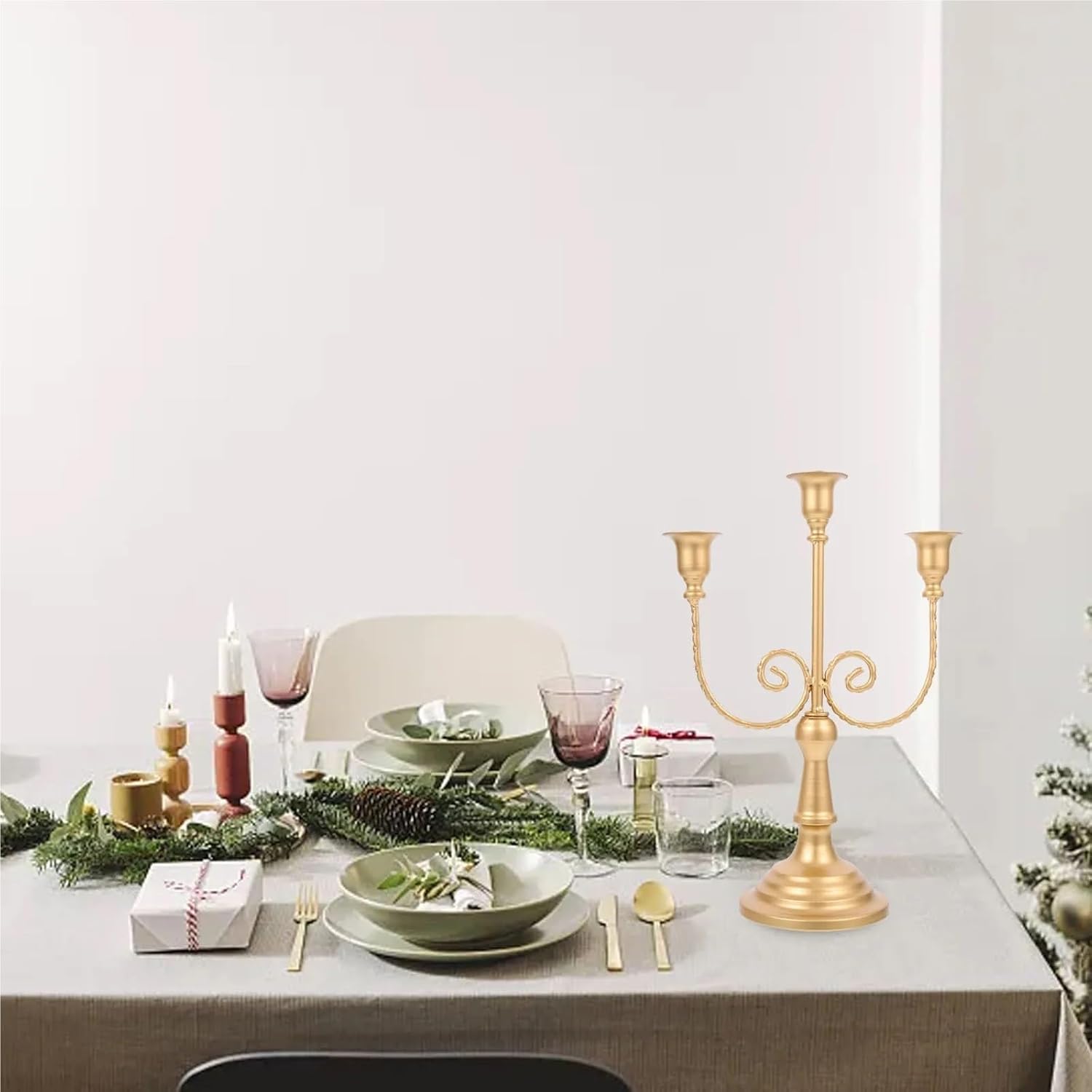 Art 3-Arm Candelabra Santas