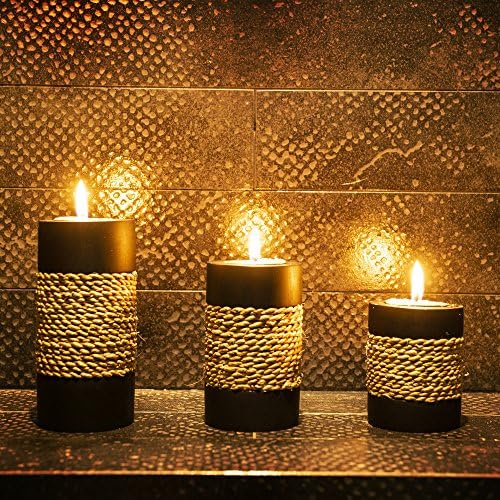 Elegant Tealight Candle Holder Set - Rustic Black Wooden with Handmade Rope Accents