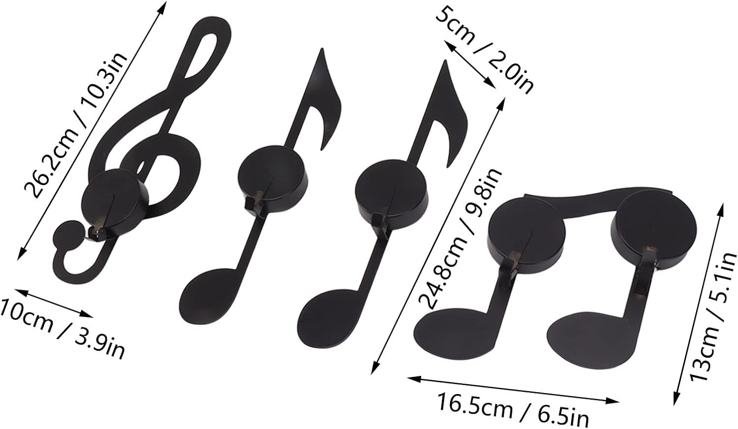 4Pcs Wall Hanging Candle Sconces Black Metal Music Note Candle Holders with Sticker