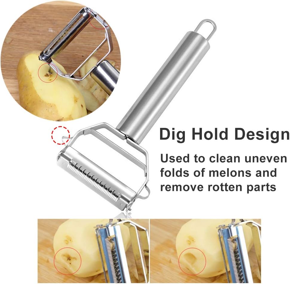 JianGLAI Stainless Steel Julienne Peeler with Cleaning Brush Carrot Potato Slicer