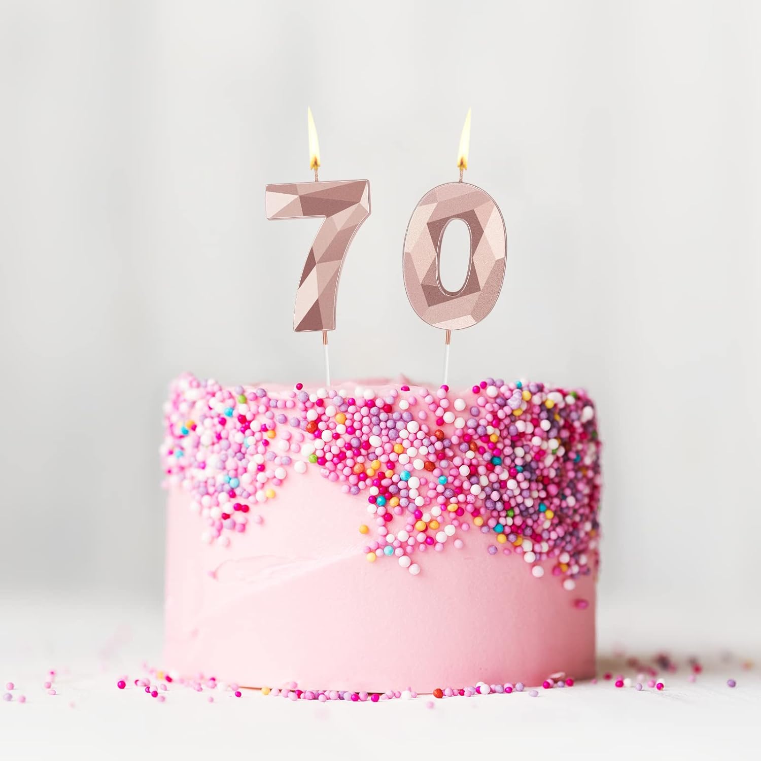 70th Birthday Candles Happy Birthday Cake Topper 3D Diamond Sparkler Number Candles Set